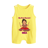 My First Navratri Dandiya Girl Personalized Button Romper - PASTEL YELLOW - New Born (Chest 18")