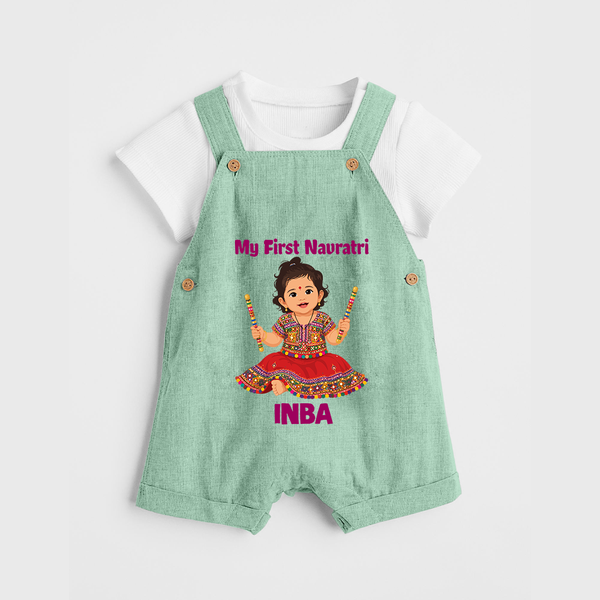 My First Navratri Dandiya Girl Personalized Dungaree  - MINT GREEN - 0 - 5 Months Old (Chest 18")