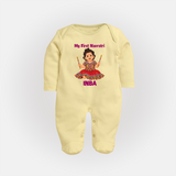 My First Navratri Dandiya Girl Personalized Full Body Suit - PASTEL YELLOW - New Born (Chest 7.5")