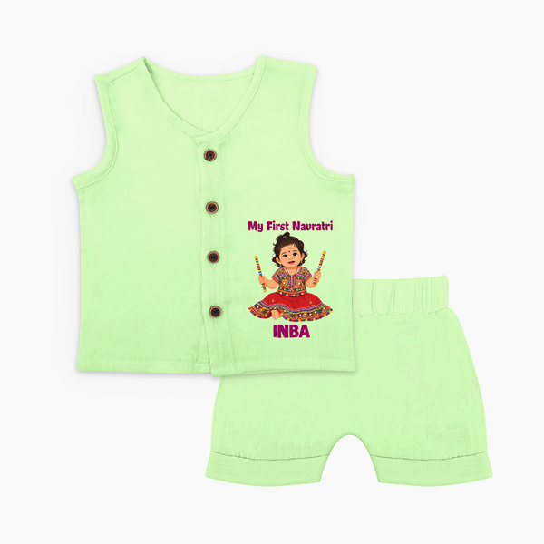 My First Navratri Dandiya Girl Personalized Jabla Set - PASTEL GREEN - 0 - 3 Months Old (Chest 9.8")