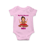 My First Navratri Dandiya Girl Personalized Romper - BABY PINK - New Born (Chest 14")