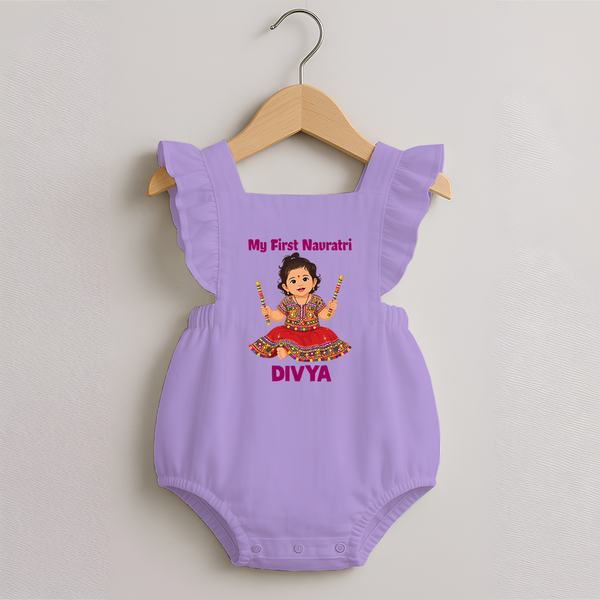 My First Navratri Dandiya Girl Personalized Romper Frock - LILAC - 0 - 3 Months Old (Chest 19")