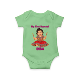 My First Navratri Dandiya Girl Personalized Romper - GREEN - New Born (Chest 14")