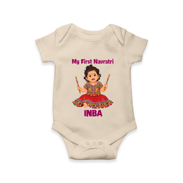 My First Navratri Dandiya Girl Personalized Romper - IVORY - New Born (Chest 14")