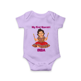 My First Navratri Dandiya Girl Personalized Romper - LILAC - New Born (Chest 14")