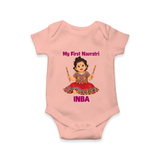 My First Navratri Dandiya Girl Personalized Romper - PEACH - New Born (Chest 14")