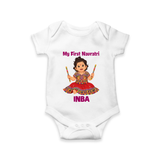 My First Navratri Dandiya Girl Personalized Romper - WHITE - New Born (Chest 14")