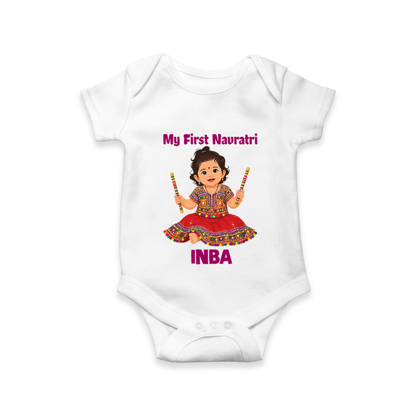 My First Navratri Dandiya Girl Personalized Romper - WHITE - New Born (Chest 14")