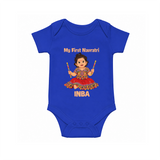 My First Navratri Dandiya Girl Personalized Romper - COBALT BLUE - New Born (Chest 14")