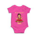 My First Navratri Dandiya Girl Personalized Romper - HOT PINK - New Born (Chest 14")