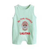 My First Navratri Divine Face Personalized Button Romper - MINT GREEN - New Born (Chest 18")