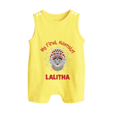 My First Navratri Divine Face Personalized Button Romper - PASTEL YELLOW - New Born (Chest 18")