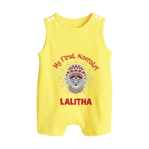 My First Navratri Divine Face Personalized Button Romper - PASTEL YELLOW - New Born (Chest 18")