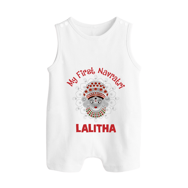 My First Navratri Divine Face Personalized Button Romper - WHITE - New Born (Chest 18")