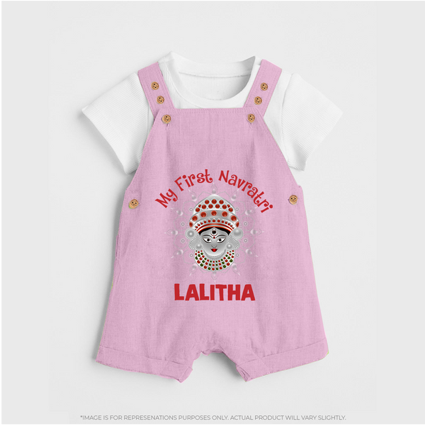 My First Navratri Divine Face Personalized Dungaree  - BABY PINK - 0 - 5 Months Old (Chest 18")