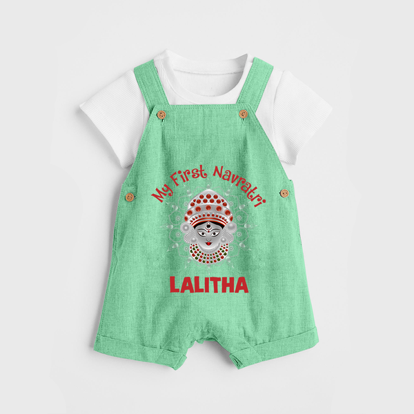 My First Navratri Divine Face Personalized Dungaree  - GREEN - 0 - 5 Months Old (Chest 18")