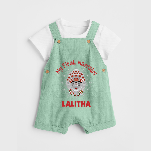 My First Navratri Divine Face Personalized Dungaree  - MINT GREEN - 0 - 5 Months Old (Chest 18")