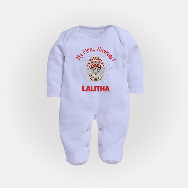 My First Navratri Divine Face Personalized Full Body Suit - BABY BLUE - New Born (Chest 7.5")