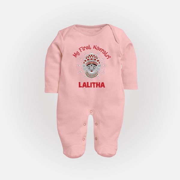 My First Navratri Divine Face Personalized Full Body Suit - BABY PINK - New Born (Chest 7.5")