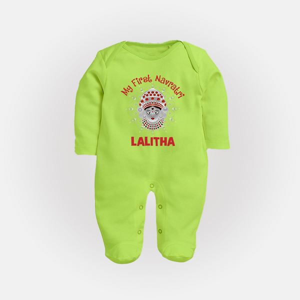My First Navratri Divine Face Personalized Full Body Suit - LIME GREEN - New Born (Chest 7.5")