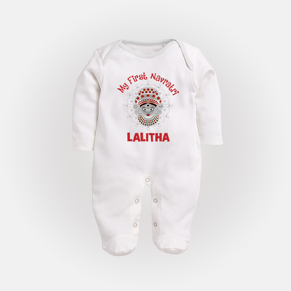 My First Navratri Divine Face Personalized Full Body Suit - WHITE - New Born (Chest 7.5")