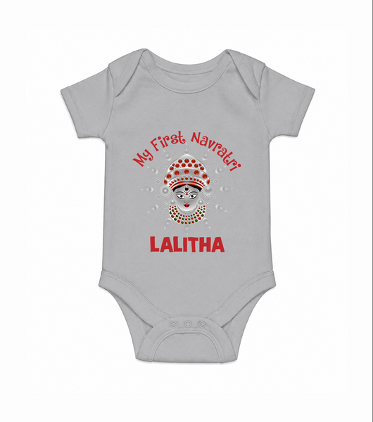 My First Navratri Divine Face Personalized Romper - GREY - New Born (Chest 14")