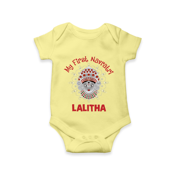 My First Navratri Divine Face Personalized Romper - PASTEL YELLOW - New Born (Chest 14")