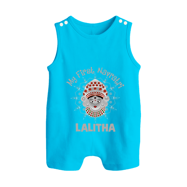 My First Navratri Divine Face Personalized Button Romper - SKY BLUE - New Born (Chest 18")