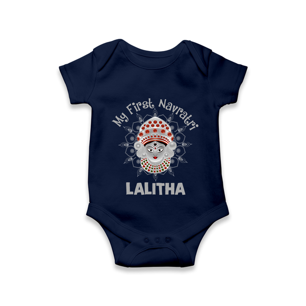 My First Navratri Divine Face Personalized Romper - NAVY BLUE - New Born (Chest 14")