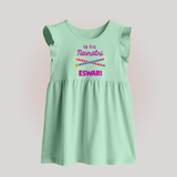 My First Navratri Dandiya Sticks Personalized Baby Frock - MINT GREEN - 0 - 3 Months Old (Chest 17")