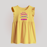My First Navratri Dandiya Sticks Personalized Baby Frock - PASTEL YELLOW - 0 - 3 Months Old (Chest 17")