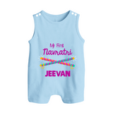 My First Navratri Dandiya Sticks Personalized Button Romper - BABY BLUE - New Born (Chest 18")