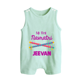 My First Navratri Dandiya Sticks Personalized Button Romper - MINT GREEN - New Born (Chest 18")