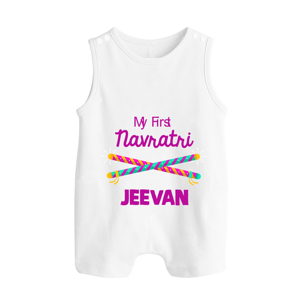 My First Navratri Dandiya Sticks Personalized Button Romper - WHITE - New Born (Chest 18")