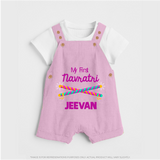 My First Navratri Dandiya Sticks Personalized Dungaree  - BABY PINK - 0 - 5 Months Old (Chest 18")