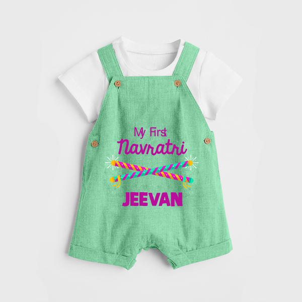 My First Navratri Dandiya Sticks Personalized Dungaree  - GREEN - 0 - 5 Months Old (Chest 18")