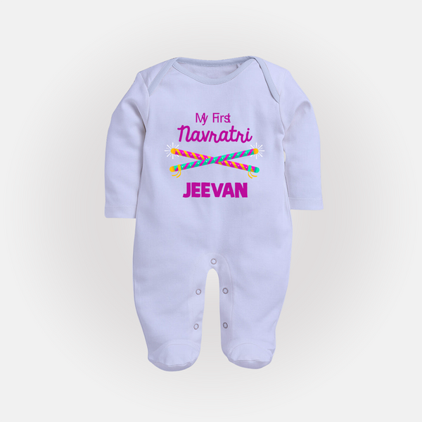 My First Navratri Dandiya Sticks Personalized Full Body Suit - BABY BLUE - New Born (Chest 7.5")