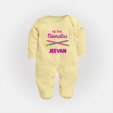 My First Navratri Dandiya Sticks Personalized Full Body Suit - PASTEL YELLOW - New Born (Chest 7.5")