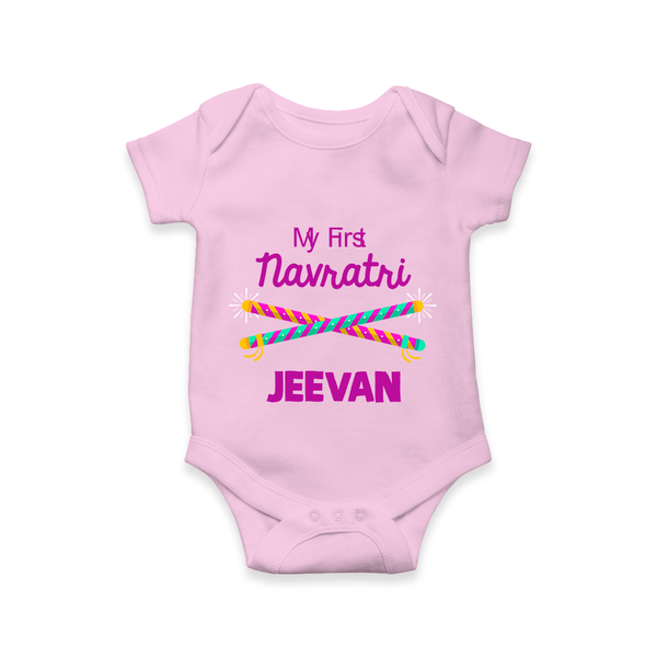 My First Navratri Dandiya Sticks Personalized Romper - BABY PINK - New Born (Chest 14")