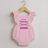 My First Navratri Dandiya Sticks Personalized Romper Frock - BABY PINK - 0 - 3 Months Old (Chest 19")