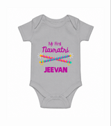 My First Navratri Dandiya Sticks Personalized Romper - GREY - New Born (Chest 14")