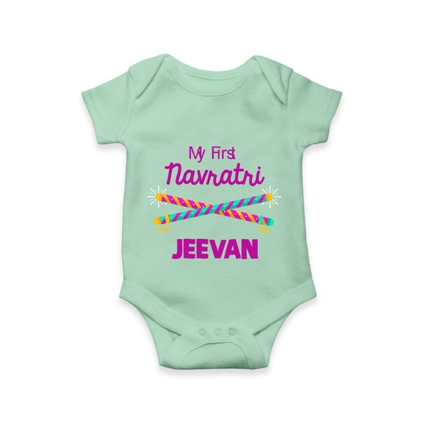 My First Navratri Dandiya Sticks Personalized Romper - MINT GREEN - New Born (Chest 14")