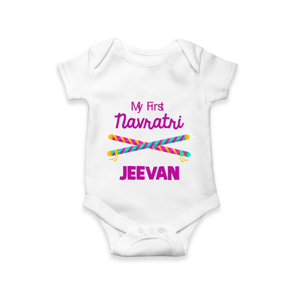 My First Navratri Dandiya Sticks Personalized Romper - WHITE - New Born (Chest 14")