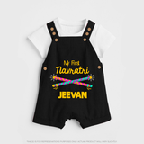 My First Navratri Dandiya Sticks Personalized Dungaree  - BLACK - 0 - 5 Months Old (Chest 18")