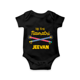 My First Navratri Dandiya Sticks Personalized Romper - BLACK - New Born (Chest 14")