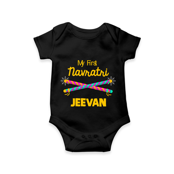My First Navratri Dandiya Sticks Personalized Romper - BLACK - New Born (Chest 14")