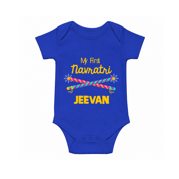 My First Navratri Dandiya Sticks Personalized Romper - COBALT BLUE - New Born (Chest 14")