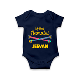 My First Navratri Dandiya Sticks Personalized Romper - NAVY BLUE - New Born (Chest 14")