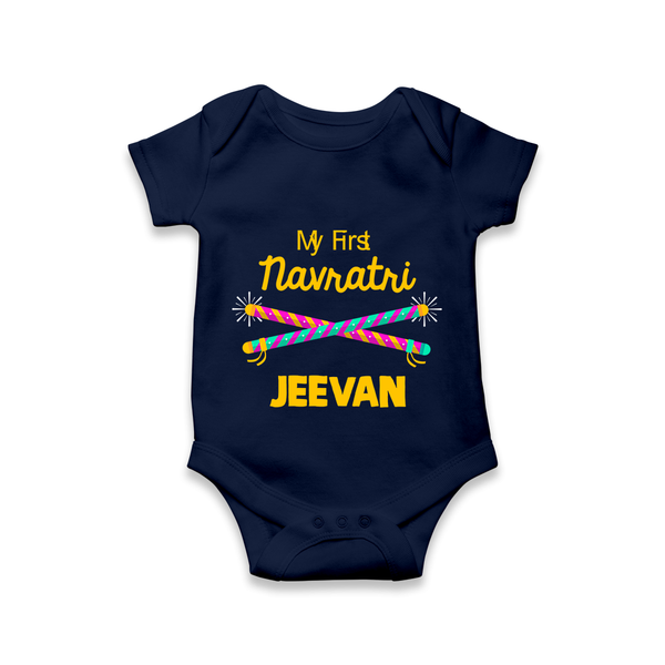 My First Navratri Dandiya Sticks Personalized Romper - NAVY BLUE - New Born (Chest 14")