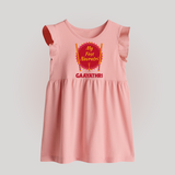 My First Navratri Dandiya Badge Personalized Baby Frock - BABY PINK - 0 - 3 Months Old (Chest 17")